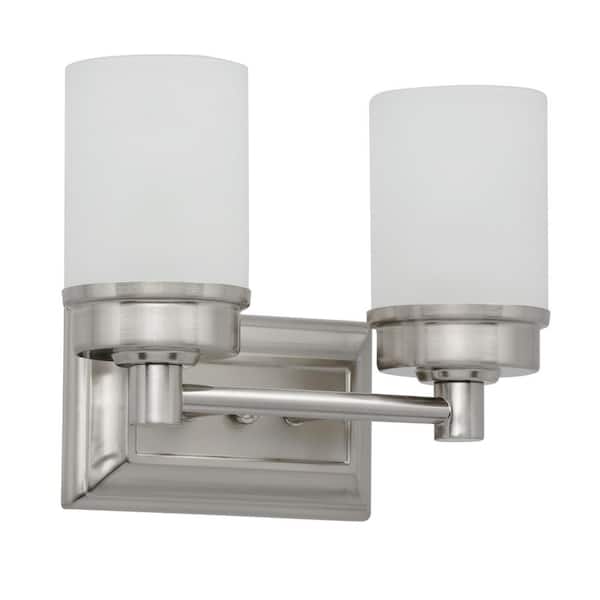 Cade 11.7 in. 2-Light Brushed Nickel Bathroom Vanity Light Fixture with Frosted Glass Shades
