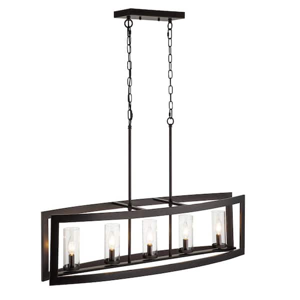 Sylvette 5-Light Oil Rubbed Bronze Kitchen Curved Island Chandelier with Glass Shade