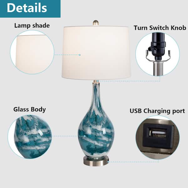 Denver 28 in. Blue Dimmable Table Lamp Set with USB (Set of 2)
