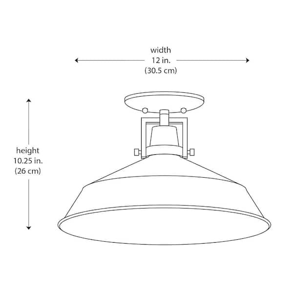 12 in. 1-Light Black Industrial Farmhouse Semi-Flush Mount Ceiling Light Fixture with Metal Shade