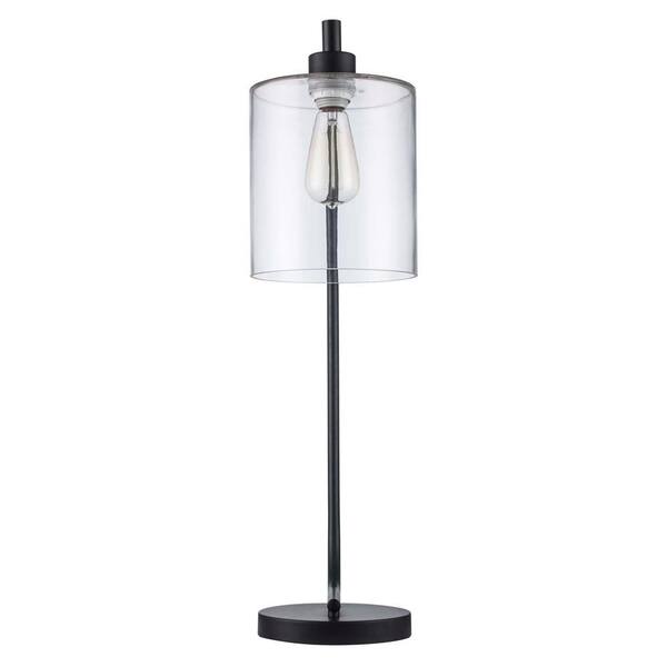 Cline 28 in. 1-Light Black Table Lamp with Clear Glass Shade