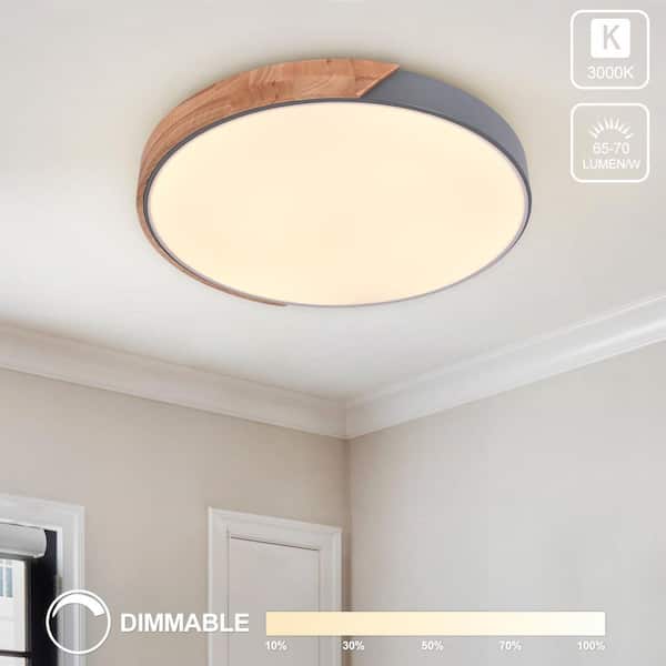 19.68 in. 1-Light Grey LED Flush Mount Ceiling Light with Acrylic Shade