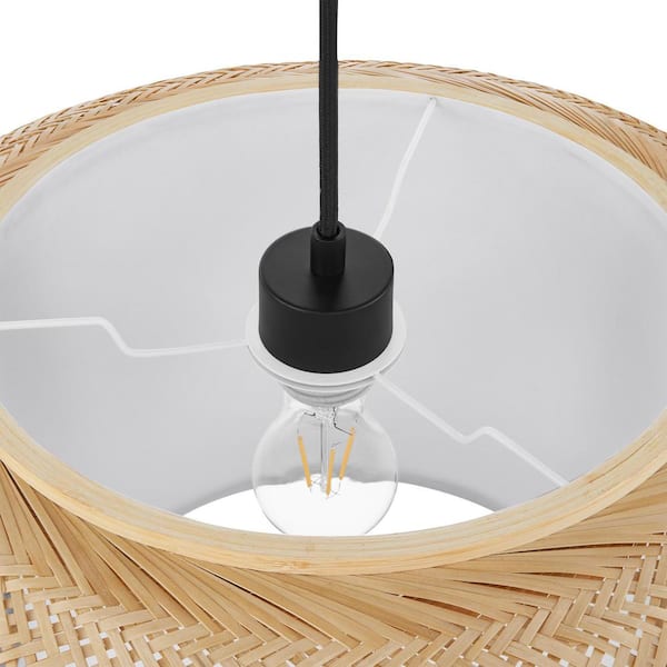 Bayneswood 60-Watt 1-Light Natural Cane Pendant With Black Accents