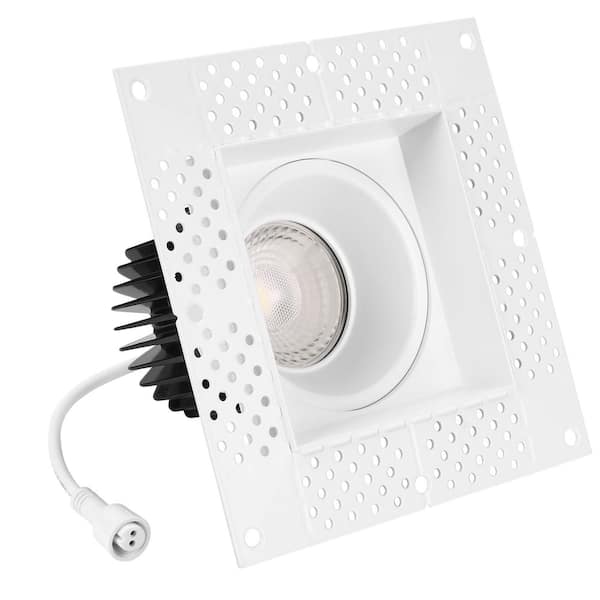 4 in. Trimless Slim Square Recessed Anti-Glare LED Downlight, White, Canless IC Rated, 1000 Lumens, 5 CCT 2700K-5000K