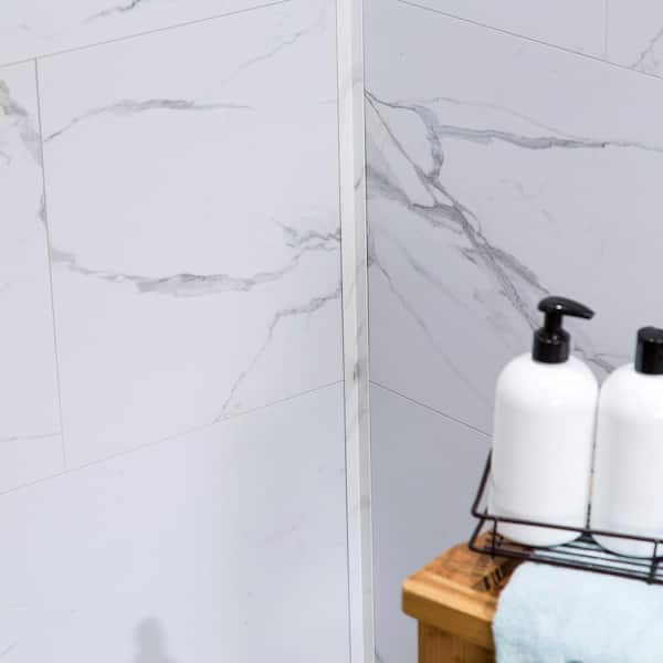 25.6 in. L x 14.8 in. W Carrara Marble No Grout Vinyl Wall Tile (21 sq. ft./case)
