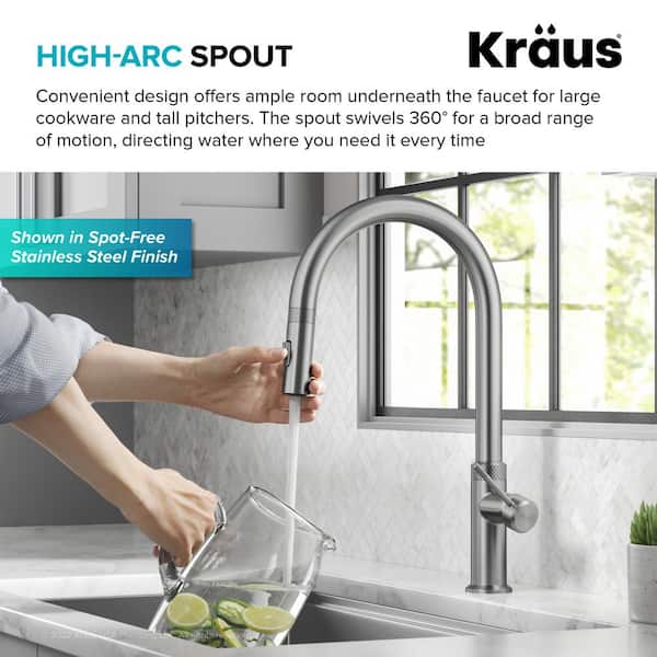 Oletto Modern Industrial Pull-Down Single Handle Kitchen Faucet in Spot Free Stainless Steel