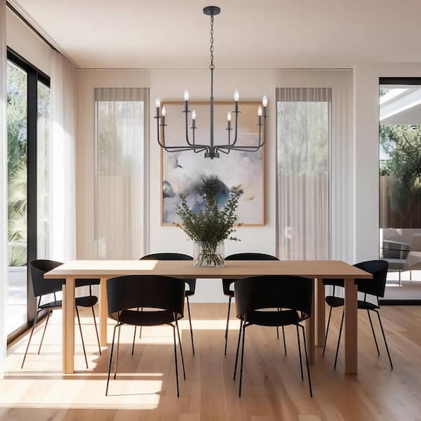 8-Light Black Candle Chandelier Light Fixture