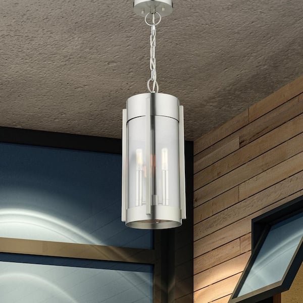 Sheridan 2 Light Brushed Nickel Outdoor Pendant Lantern