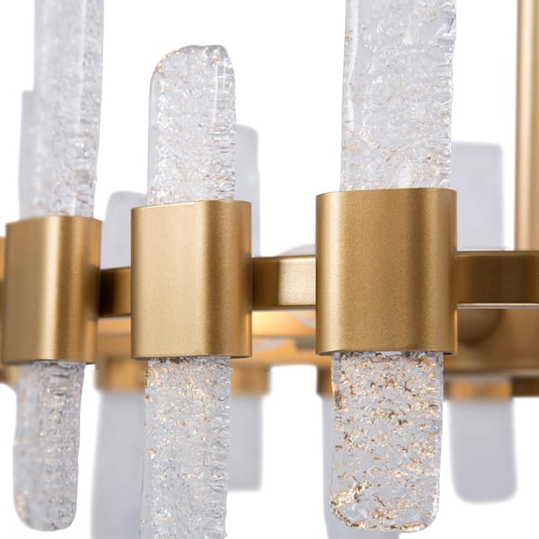 Mid-Century Modern Gold Kitchen Island Chandelier, 6-Light Glam Dining Room Ceiling Light with Icing Glass Strips