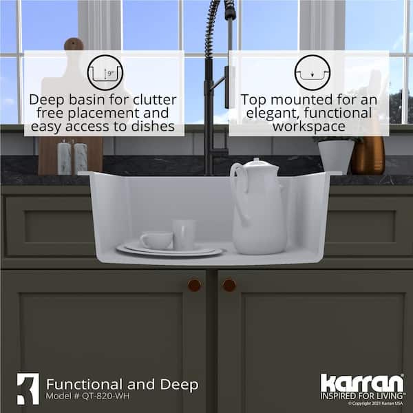 White Quartz 25 in. Single Bowl Drop-In Kitchen Sink