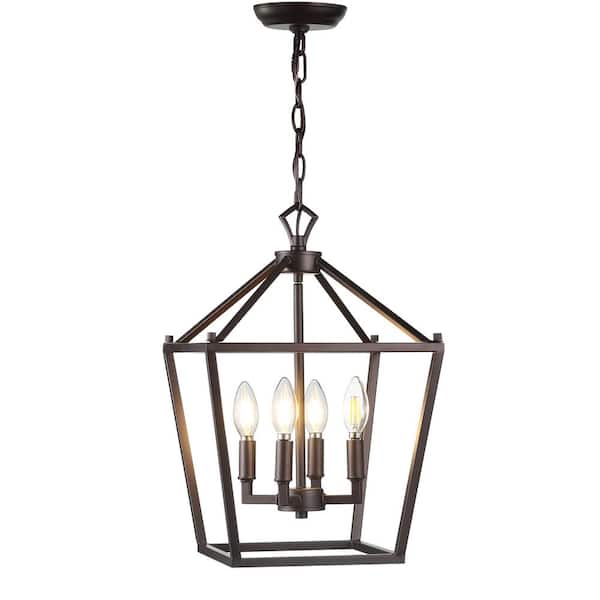 Pagoda 12 in. 4-Bulb Oil Rubbed Bronze Lantern Metal LED Pendant