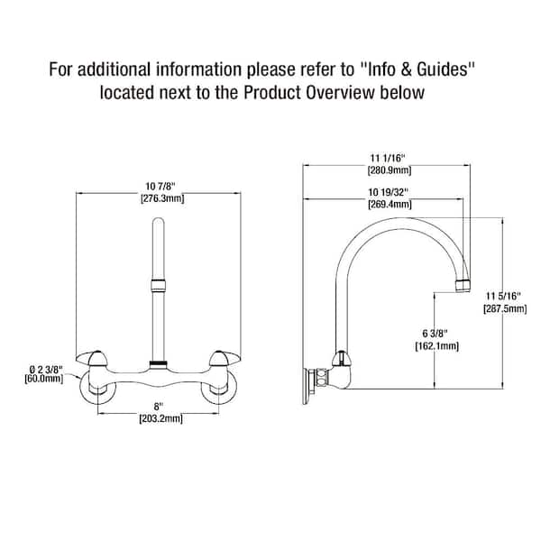 Builders Double-Handle Wall Mount Standard Kitchen Faucet in Polished Chrome