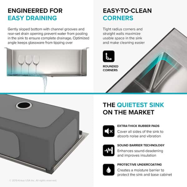 Loften Stainless Steel 33in. Single Bowl Drop-in / Undermount Kitchen Sink with Stainless Steel Pull Down Faucet