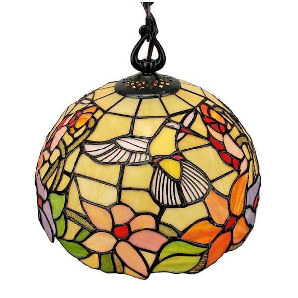 1-Light Multi-Color Hanging Pendant Lamp with Stained Glass Lamp Shade