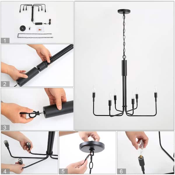 Asymmetric Modern 6-Light Black Rustic Transitional Candlestick Kitchen Island Chandelier