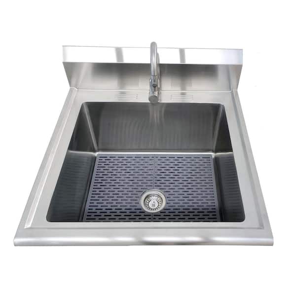 All-in-One 30 in. Stainless Steel Wall Mount Commercial Utility Kitchen Sink with Faucet