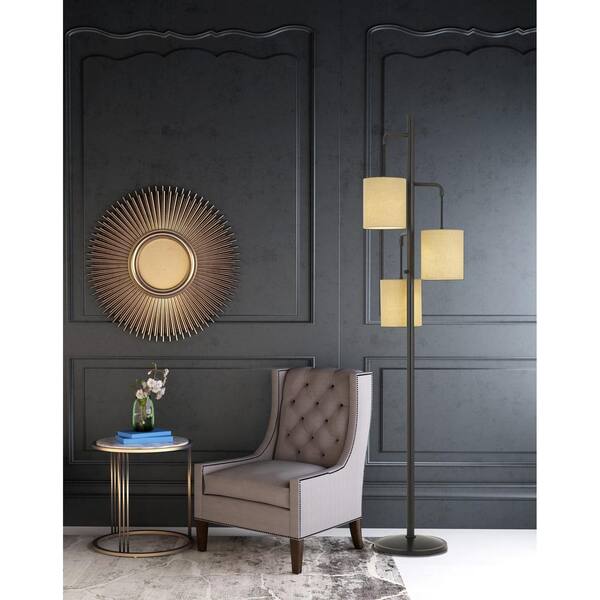 72 in. H Dark Bronze Kirkwall Metallantern Floor Lamp with Fabric Shade