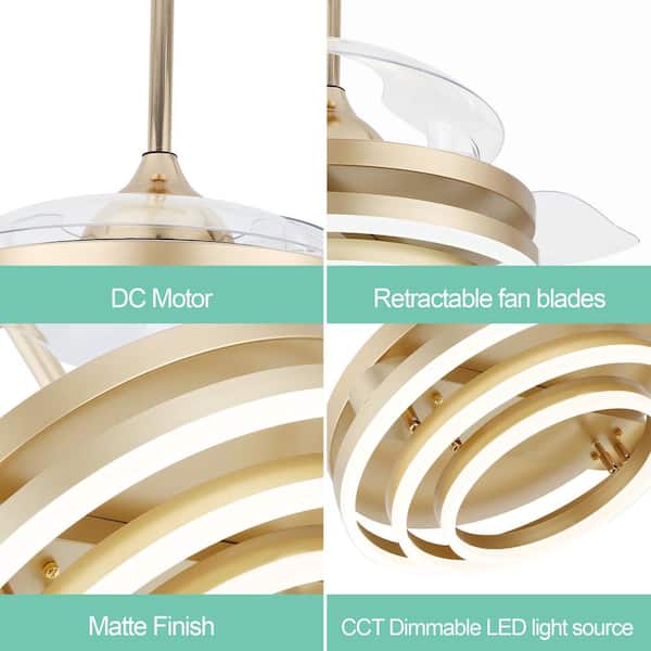 Wesley 42in. Indoor French Gold DIY Shape Retractable Ceiling Fan With Lights, 6-Speed,Remote Control Ceiling Fan