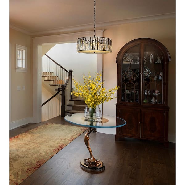 20.5 in. 6-Light Modern Farmhouse Glam Matte Black Lantern Drum Chandeliers Pendant Ceiling lighting with Crystal Shade