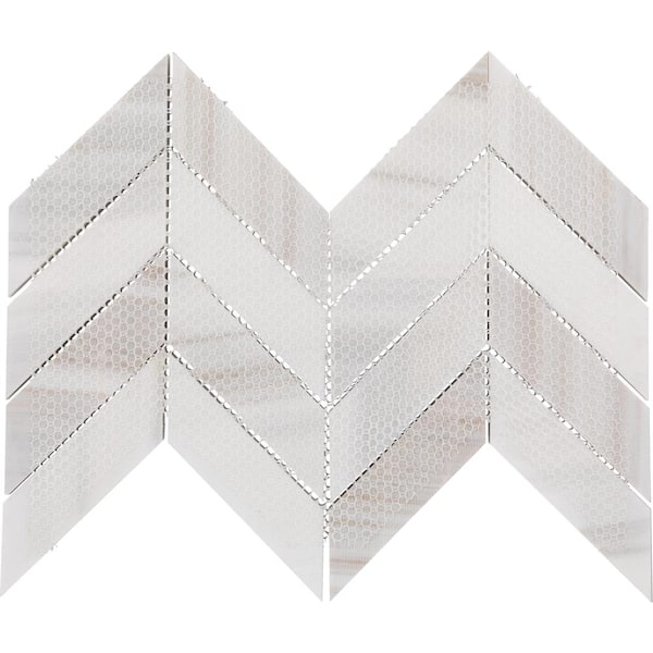 Pietra Divina Calacatta Dolomiti Polished 14 in. x 14 in. Marble Chevron Mosaic Tile (11.1 sq. ft./Case)