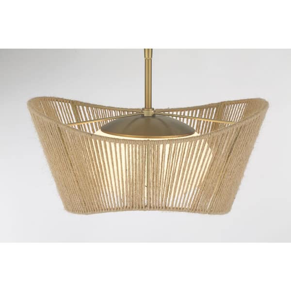 Key Largo 16 in. 1-Light Soft Brass Semi-Flush Mount with Etched Opal Glass and Natural Rope Shade