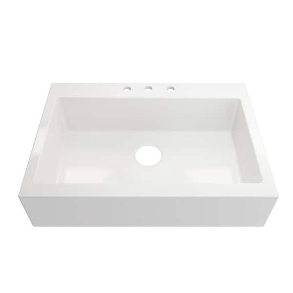 Farmhouse Apron-Front Fireclay 34 in. 3-Hole Single Bowl Kitchen Sink in White with Bottom Grid