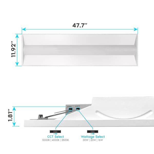 1 ft. x 4 ft. Center Basket LED Troffer Panel Light 2000/2500/3750 Lumens 3500K/4000K/5000K Dimmable Damp Rated (2-Pack)