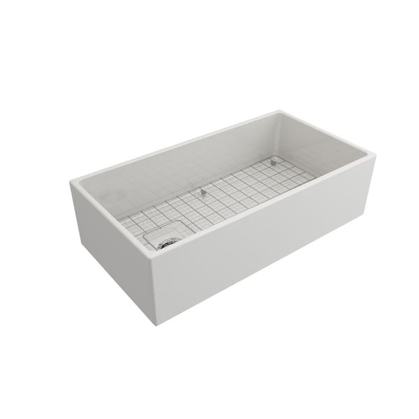 Contempo Farmhouse Apron Front Fireclay 36 in. Single Bowl Kitchen Sink with Bottom Grid and Strainer in White