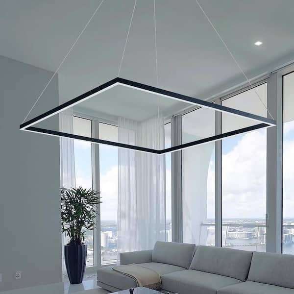 Atria Square 39 in. 62-Watt Black Modern ETL Certified Integrated LED Pendant Height Adjustable