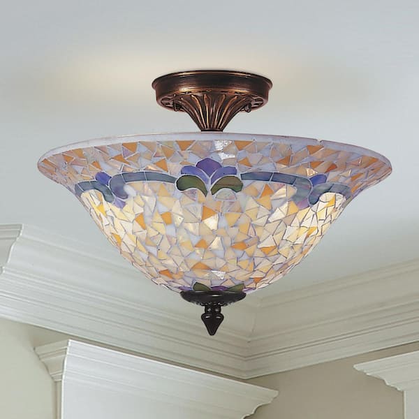 Johanna Mosaic 3-Light Antique Brass Finish Semi-Flush Mount