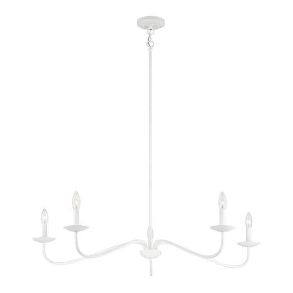 42 in. W x 7 in. H 5-Light Bisque White Candlestick Chandelier with Curved Arms and No Bulbs Included