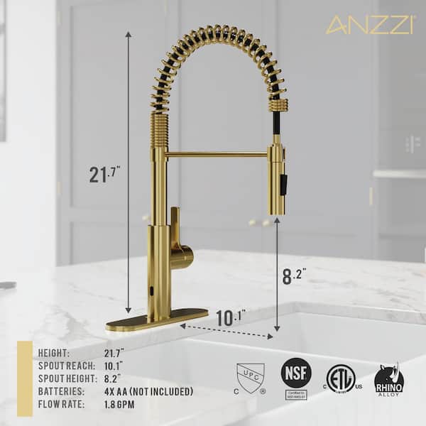 Ola Hands Free Touchless 1-Handle Pull-Down Sprayer Kitchen Faucet with Motion Sense and Fan Sprayer in Brushed Gold