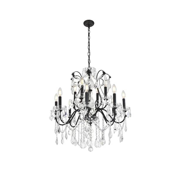 Timeless Home 28 in. L x 28 in. W x 28 in. H 12-Light Dark Bronze Transitional Chandelier with Clear Crystal