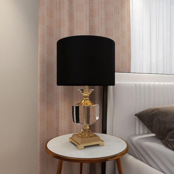 24 in. Black Crystal Task and Reading Table Lamp with Gold Accents