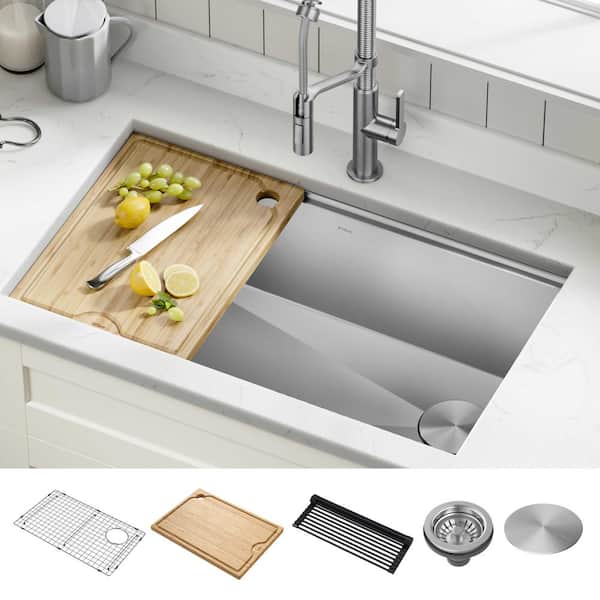 Kore Workstation 32-inch Undermount 16 Gauge Single Bowl Stainless Steel Kitchen Sink with Accessories (Pack of 5)
