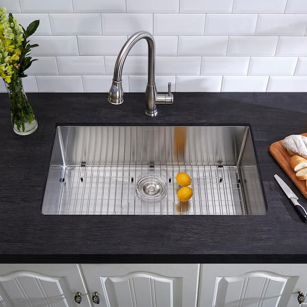Professional 32 in. Tight Radius Undermount 16G Stainless Steel Single Bowl Kitchen Sink with Accessories