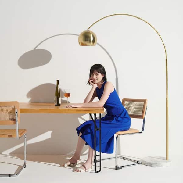 Olivia 75 in. Antique Brass Arc Standing Floor Lamp with Marble Base and Adjustable Head - LED Bulb Included