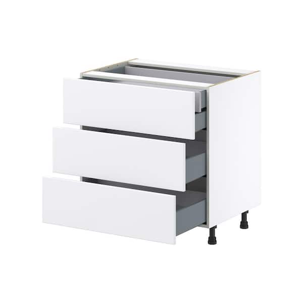 Fairhope Glacier White Slab Assembled Base Kitchen Cabinet with 3 Drawer and a Drawer (33 in. W X 34.5 in. H X 24 in. D)
