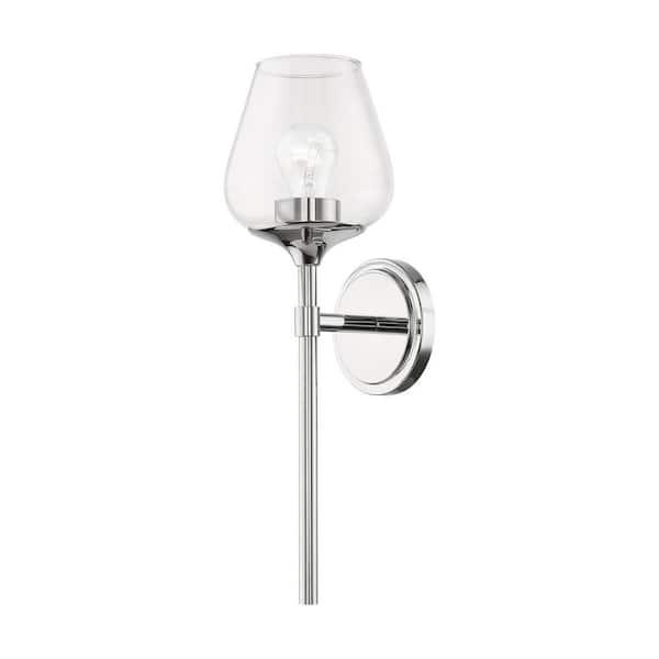 Willow 1-Light Polished Chrome Wall Sconce with Clear Glass