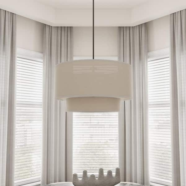 Modern 20 in. 3-Light Drum Chandelier Hanging Lamp Fixture with 2-Tier Linen Fabrics Lampshade