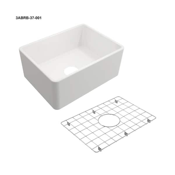 Farmhouse Apron-Front Fireclay 24 in. Single Bowl Kitchen Sink in White with Bottom Grid