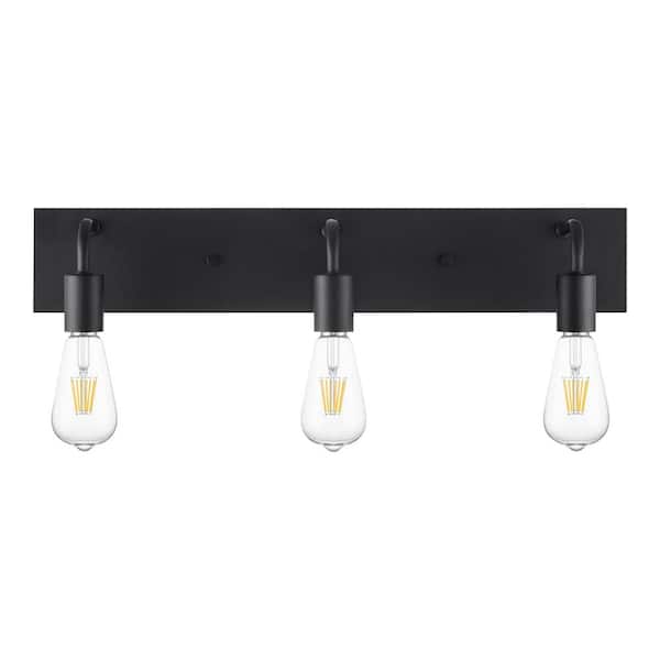 Northvale 24 in. 3-Light Matte Black Vanity Light with Bath Hardware Kit (4-Piece)