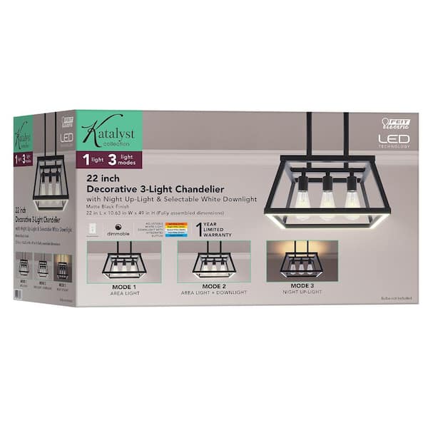 Katalyst 60-Watt 3-Light Matte Black Modern Adjustable CCT and 3-Light Modes Integrated LED Chandelier Light