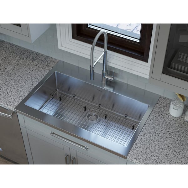 Home Kitchen 16 Gauge Stainless Steel 36 in. Single Bowl Standard Drop-In Kitchen Sink with Bottom Grid