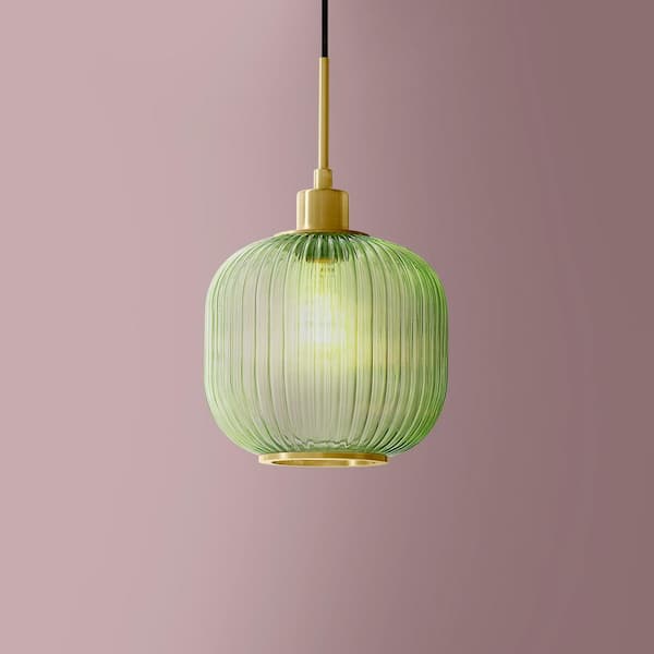 Condesa 60-Watt 1-Light Brushed Gold Globe Pendant Light with Fluted Glass Shade and No Bulb Included