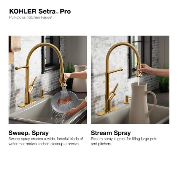 Setra Single-Handle Semi-Professional Kitchen Sink Faucet with Soap Dispenser in Vibrant Brushed Moderne Brass