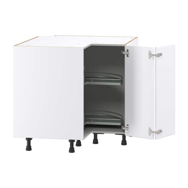 36 in. W x 34.5 in. H x 24 in. D Fairhope Glacier White Slab Assembled Premium LS Corner Base Kitchen Cabinet