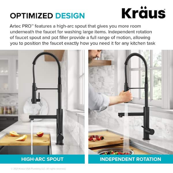 Artec Pro Single Handle Pull Down Sprayer Kitchen Faucet with Pot Filler in Matte Black