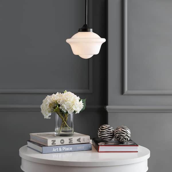 Kurtz 9.5 in. 1-Light Oil Rubbed Bronze LED Pendant with Adjustable Drop Metal/Glass