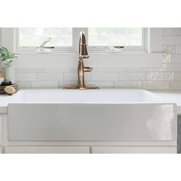 Josephine 34 in. 3-Hole Quick-Fit Drop-In Farmhouse Single Bowl Crisp White Fireclay Kitchen Sink
